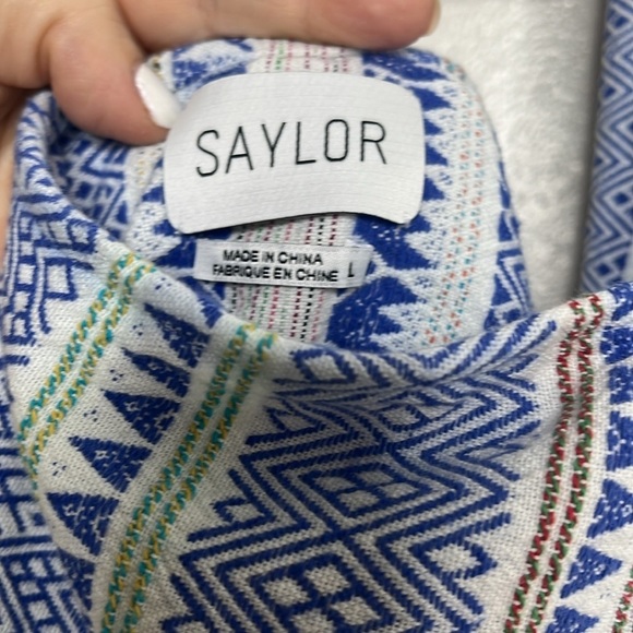 Saylor Blue Striped Tassel Halter Mini Dress Women Size L - Picture 3 of 4